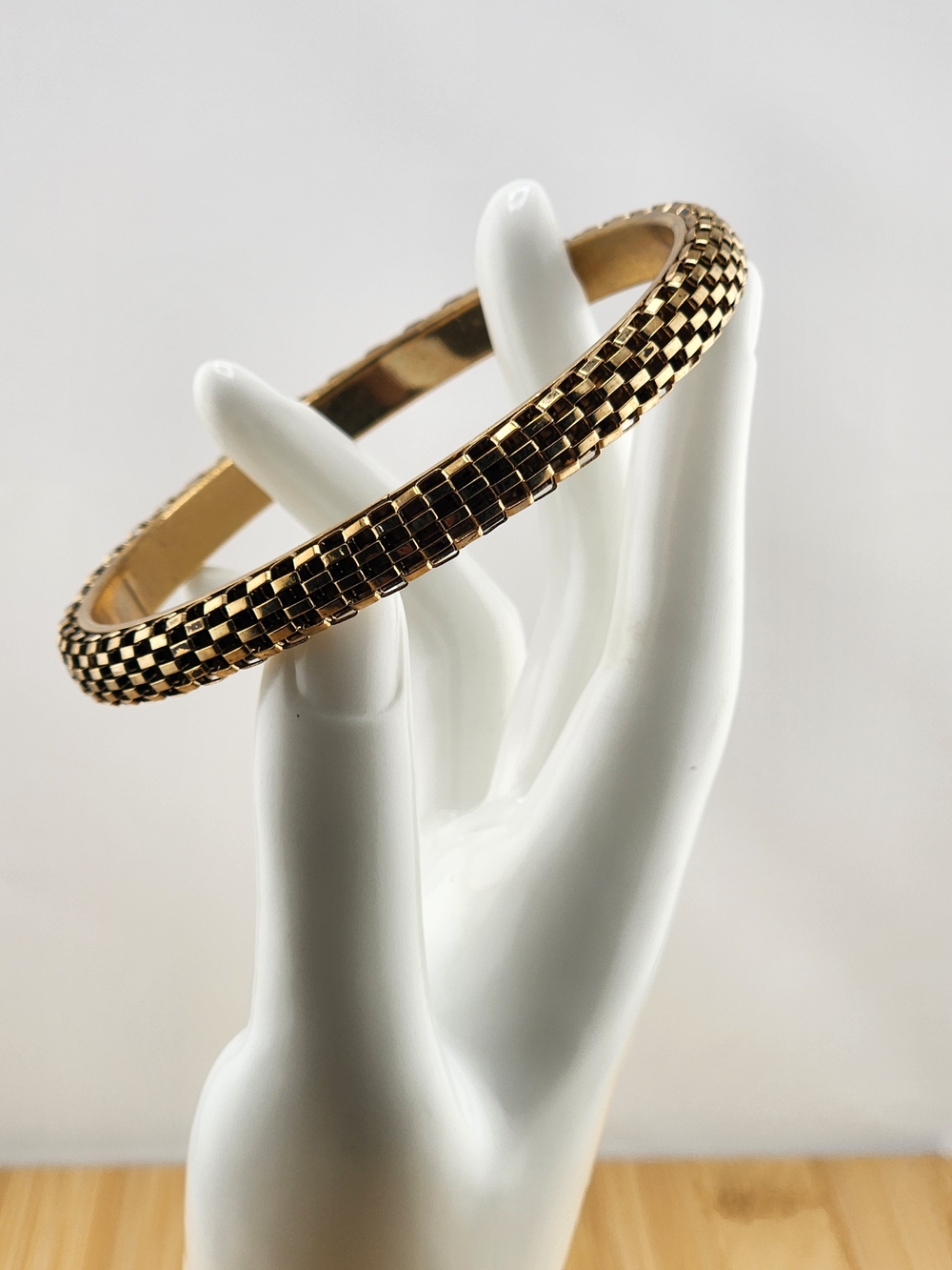 9.25in Gold-Tone Checkered Bangle Bracelet - Women Jewelry C0002